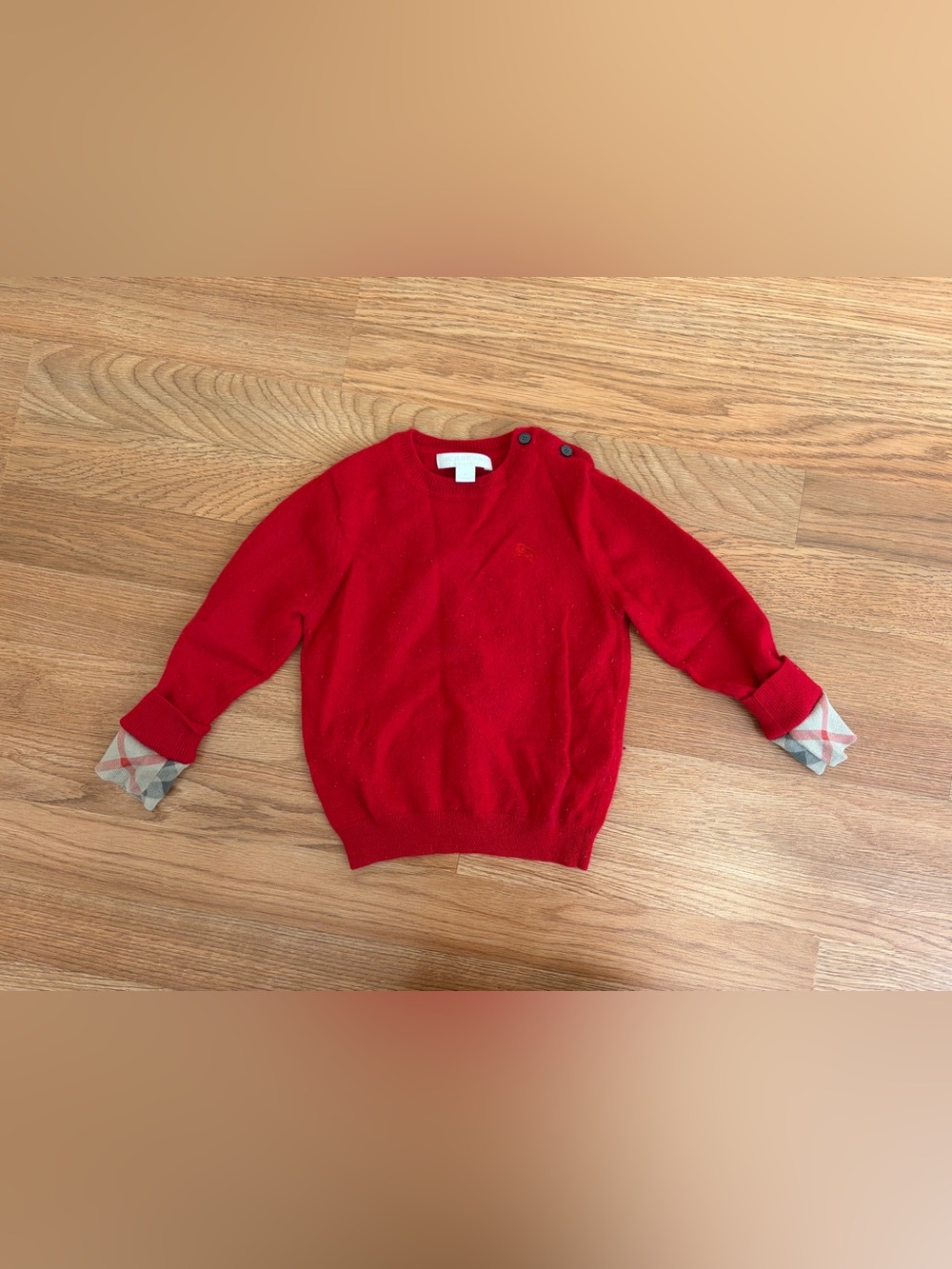 Burberry Baby 2Y Kids cashmere Red Crewneck Sweater with Button Shoulder
